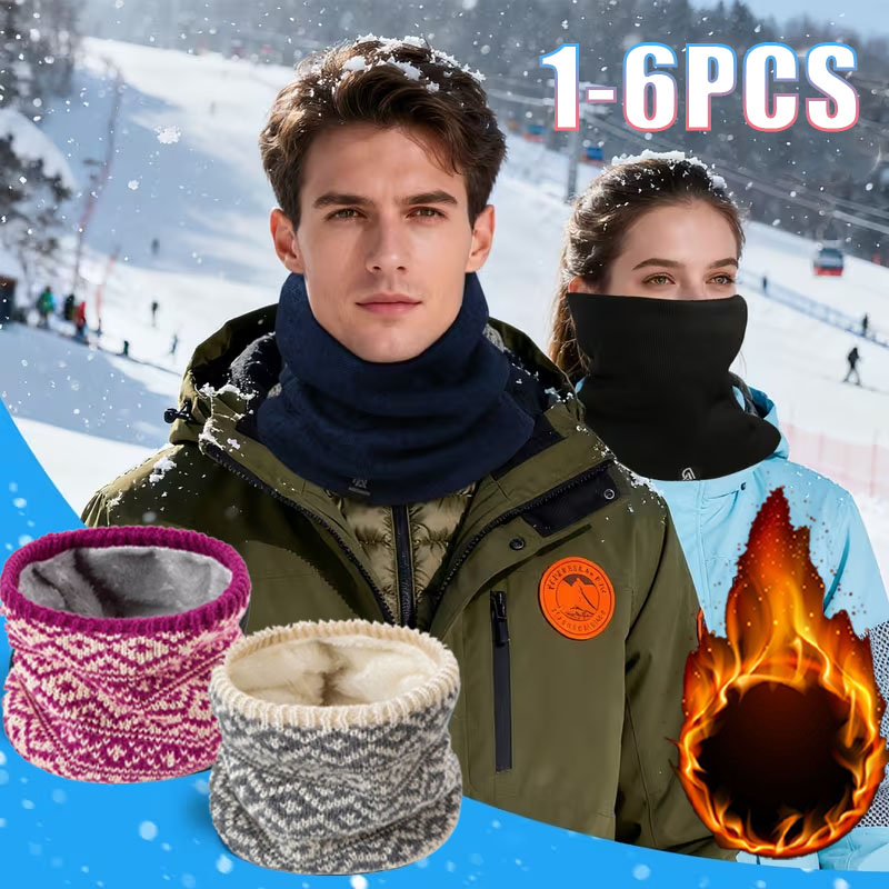 Neck Gaiter Fleece - 1-6 ชิ้น ผ้าพันคอถักสำหรับฤดูหนาว บุด้วยผ้าฟลีซ ให้ความอบอุ่น ระบายอากาศได้ดี